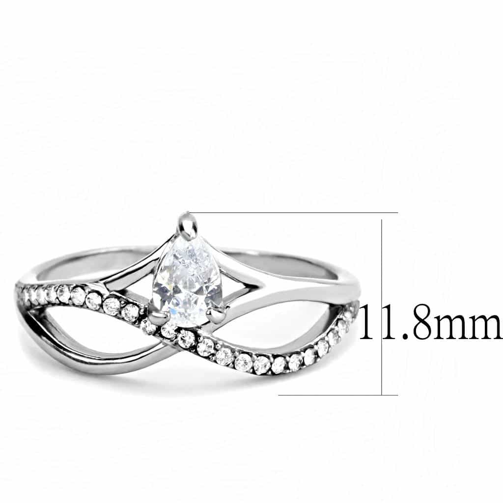 Stainless Steel CZ Pear Pave Split Scroll Solitaire Ring view 3