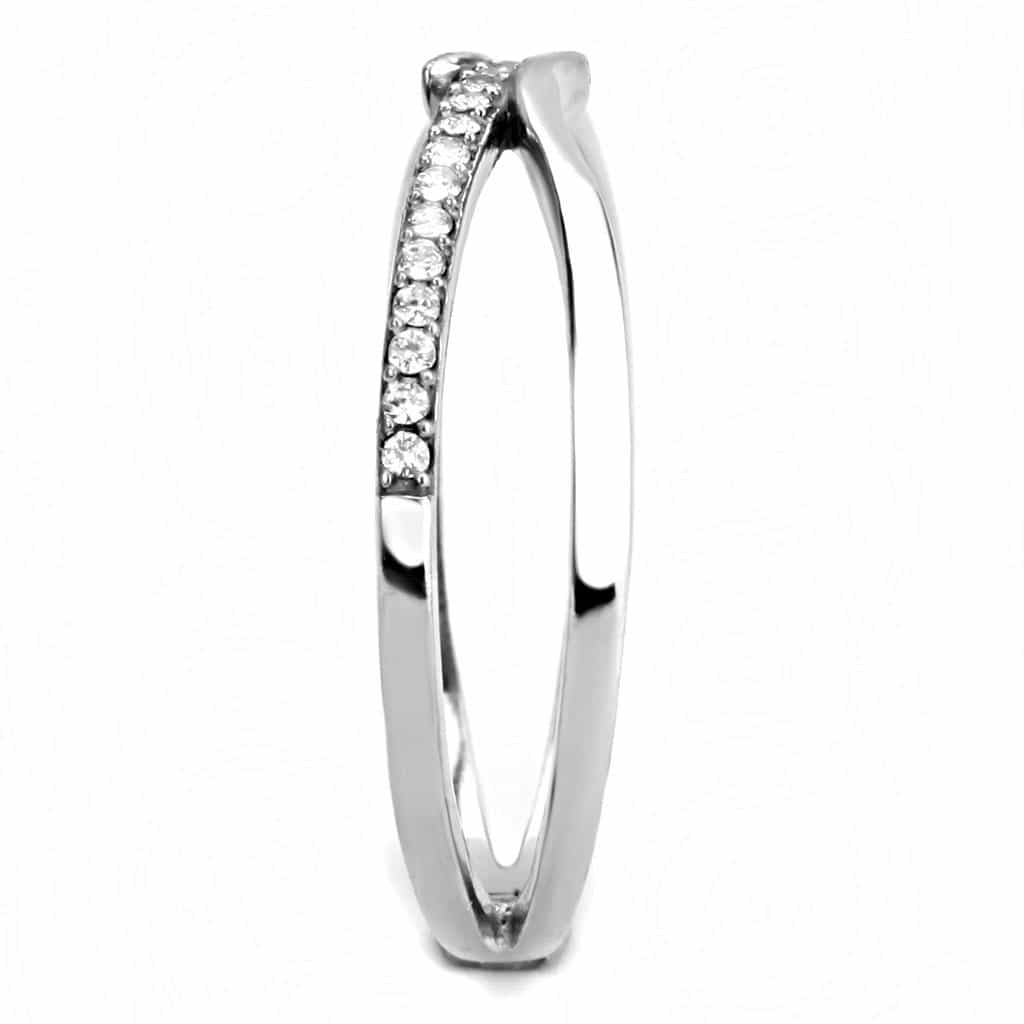 Stainless Steel CZ Pave Double X Crossover Open Ring view 7
