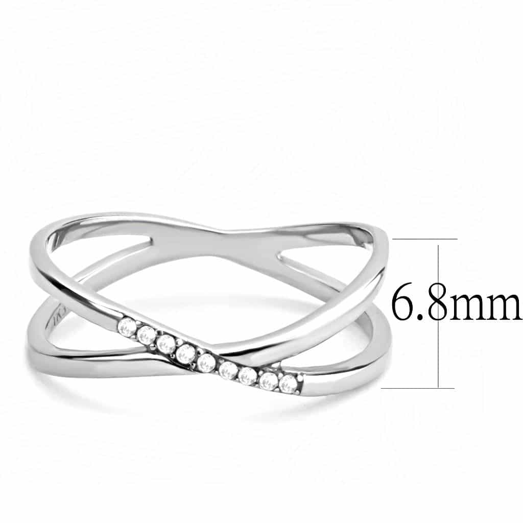 Stainless Steel CZ Pave Wide Double Crossover Open Ring view 3