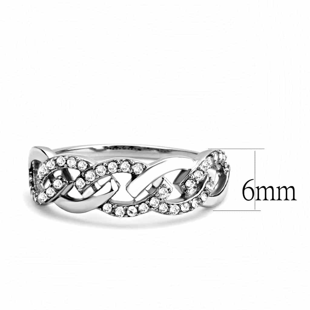 Stainless Steel CZ Pave Infinity Woven Link Band Ring view 3