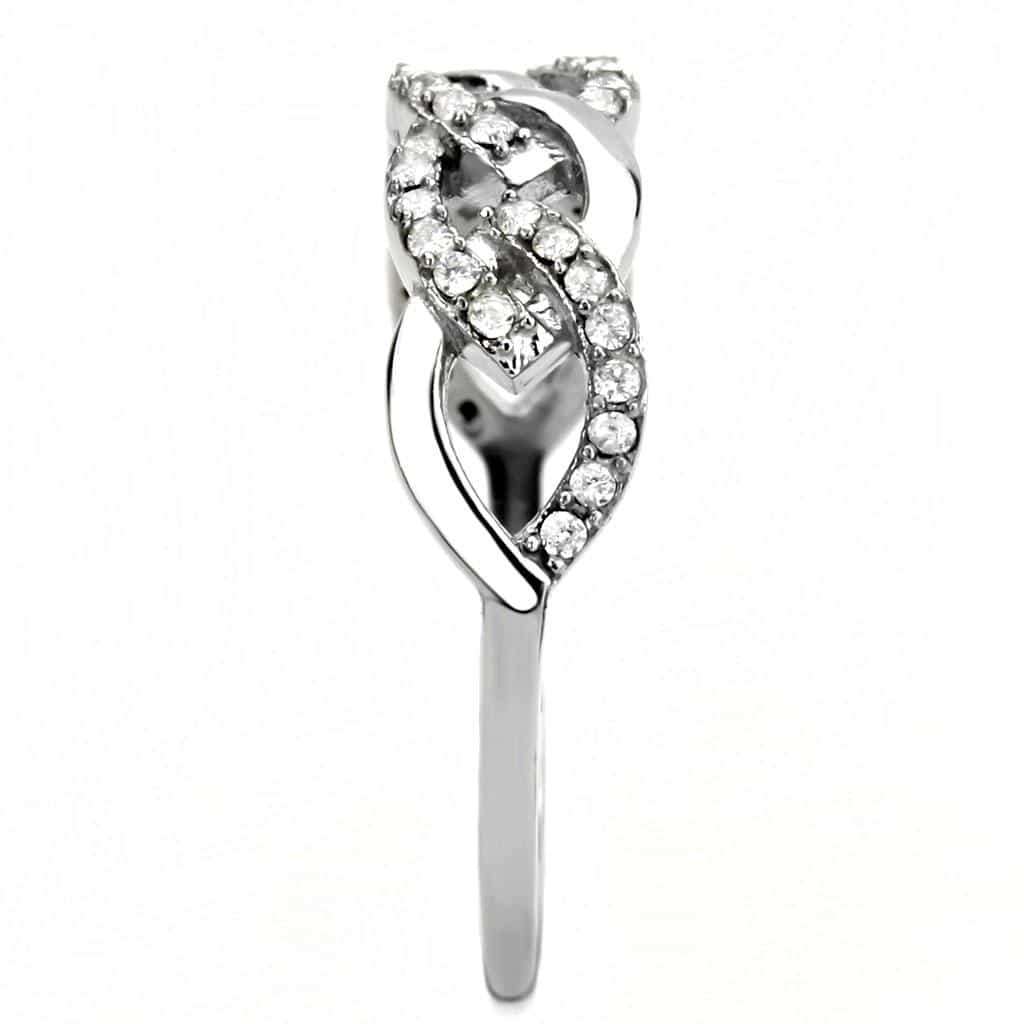 Stainless Steel CZ Pave Infinity Woven Link Band Ring view 7