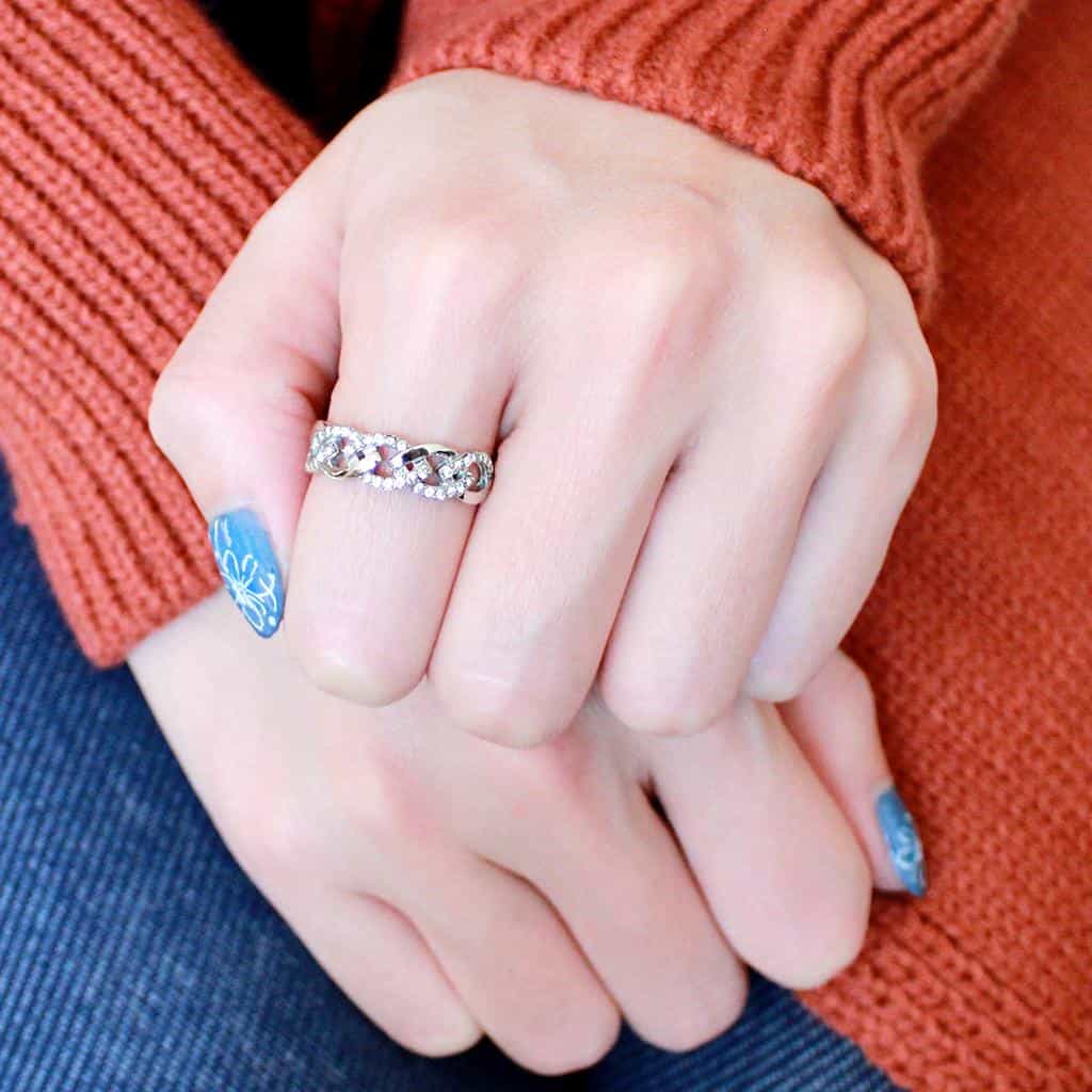 Stainless Steel CZ Pave Infinity Woven Link Band Ring view 9