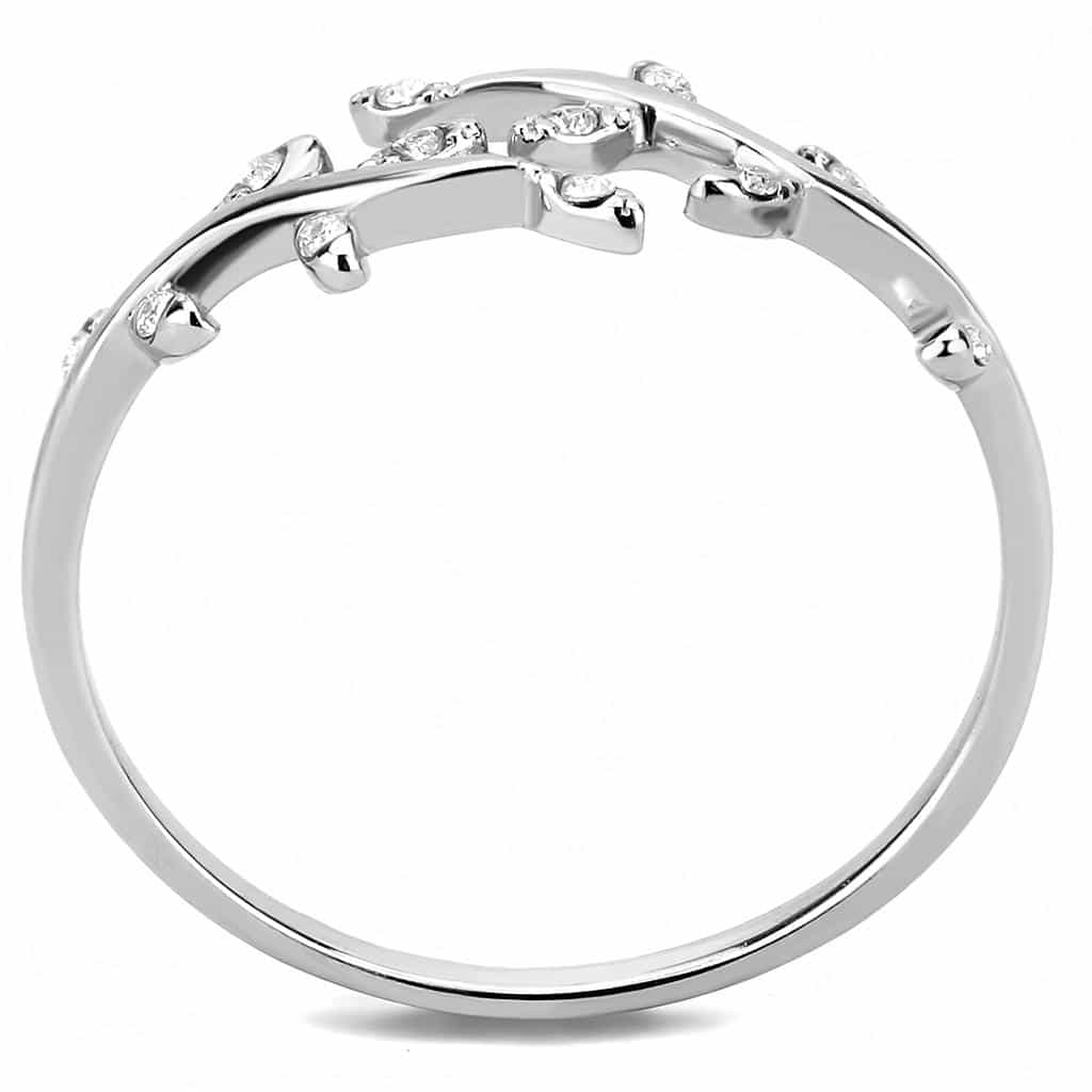 Stainless Steel Polished Vine Leaf Wrap Open Band Ring view 5
