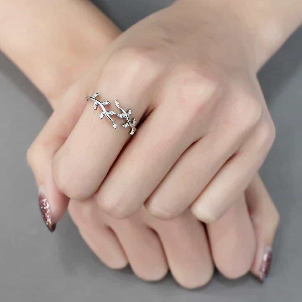 Stainless Steel Polished Vine Leaf Wrap Open Band Ring view 9