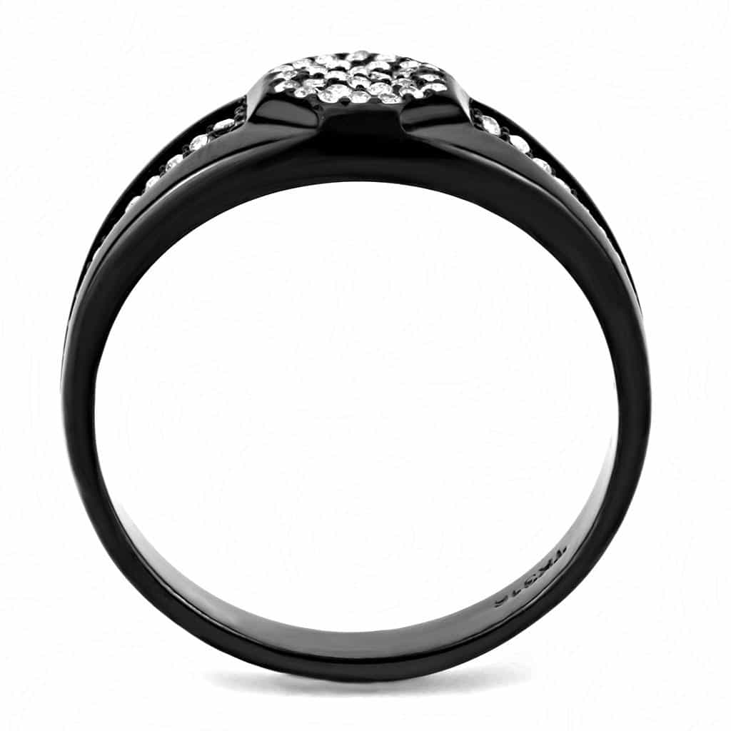Stainless Steel Black IP CZ Pave Hexagon Men Signet Ring view 5