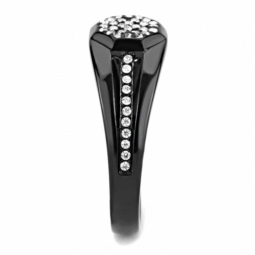 Stainless Steel Black IP CZ Pave Hexagon Men Signet Ring view 7