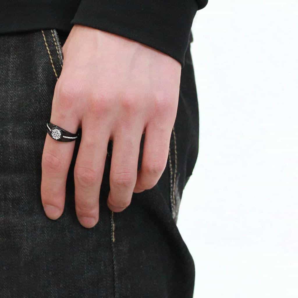 Stainless Steel Black IP CZ Pave Hexagon Men Signet Ring view 9