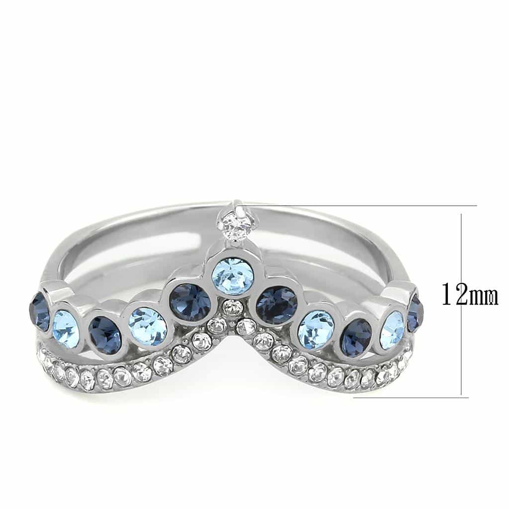 Stainless Steel Blue Topaz Multi Stone Crown Tiara Pave Band Ring view 3