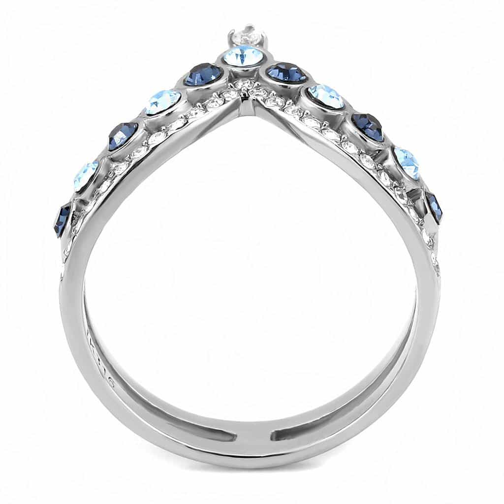 Stainless Steel Blue Topaz Multi Stone Crown Tiara Pave Band Ring view 5
