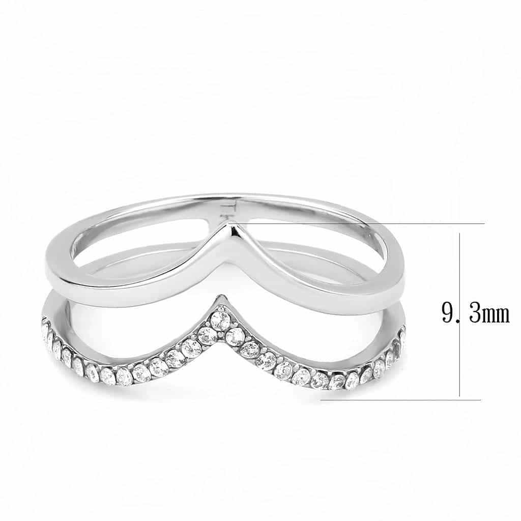 Stainless Steel CZ Pave Double V Chevron Open Ring DA308 view 3