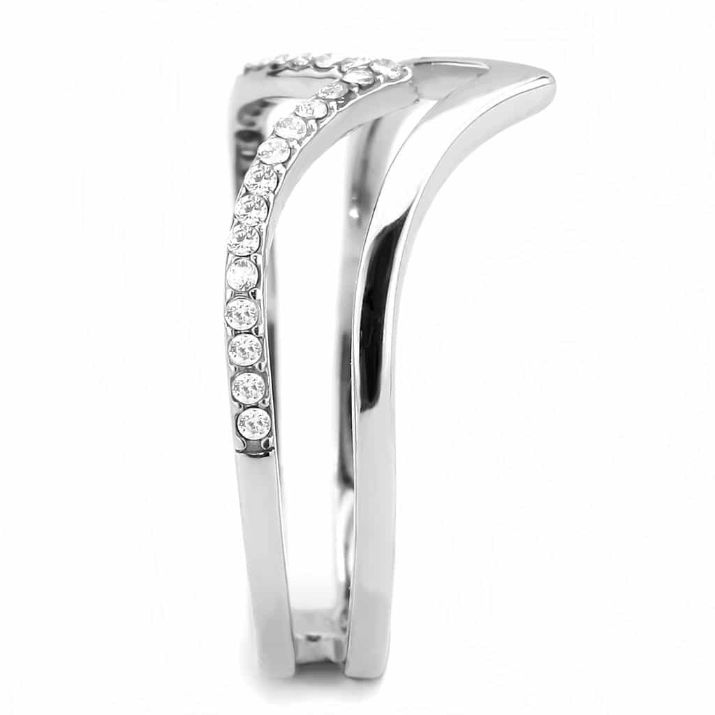 Stainless Steel CZ Pave Double V Chevron Open Ring DA308 view 7