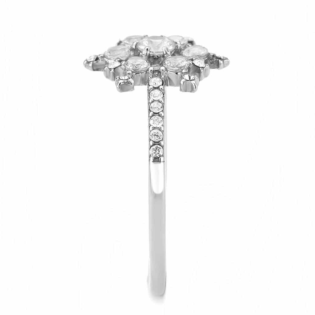 Stainless Steel CZ Round Pave Snowflake Starburst Cocktail Ring view 7