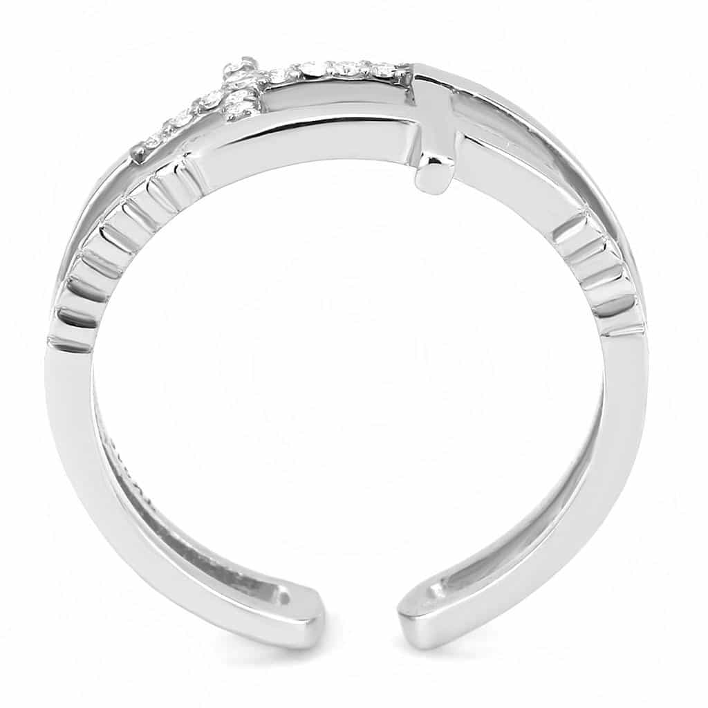 Stainless Steel Polished Double Band Sideways Cross Open Ring view 5