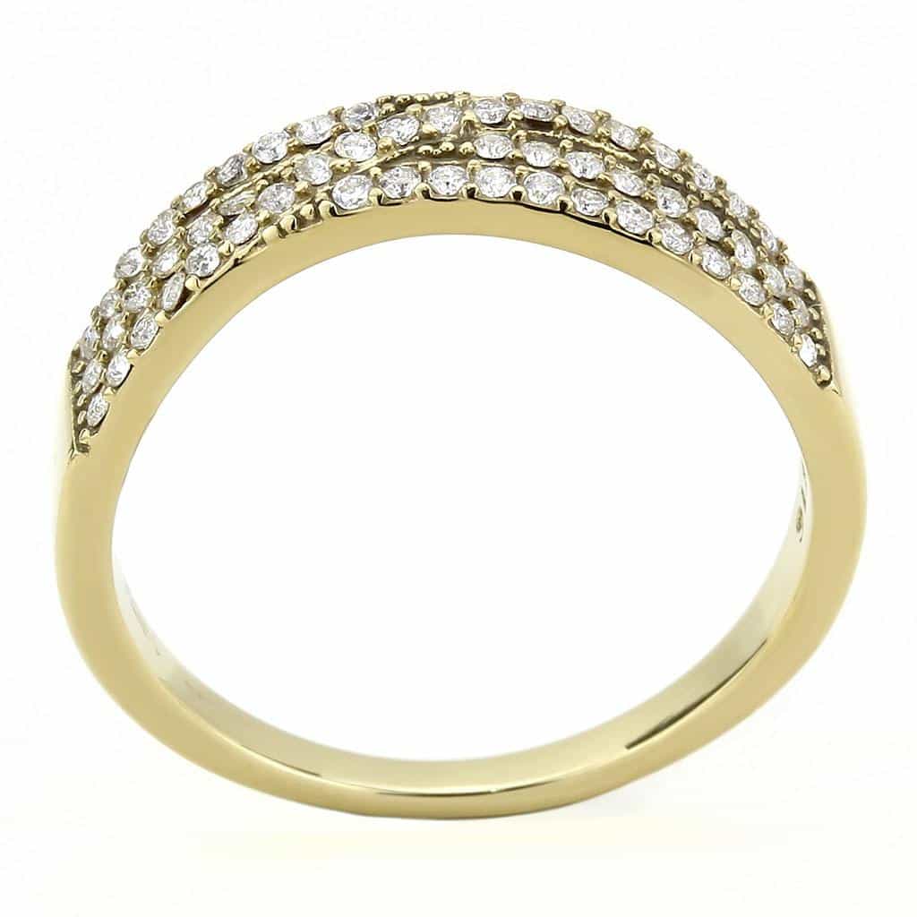 Stainless Steel Gold CZ Pave Triple Row Curved Dome Band Ring view 5