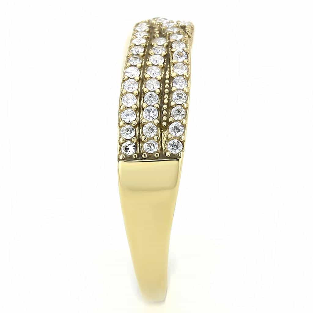 Stainless Steel Gold CZ Pave Triple Row Curved Dome Band Ring view 7