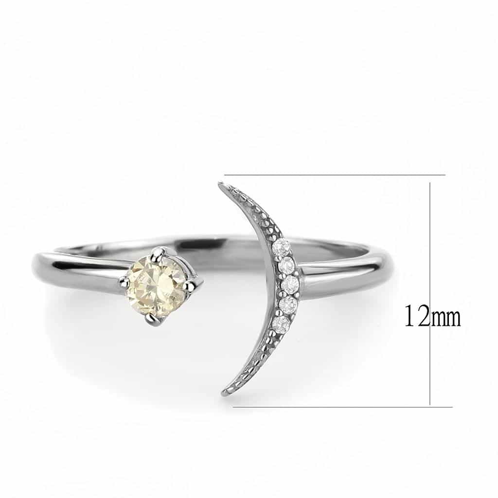 Stainless Steel Champagne CZ Round Crescent Moon Open Bypass Ring view 3