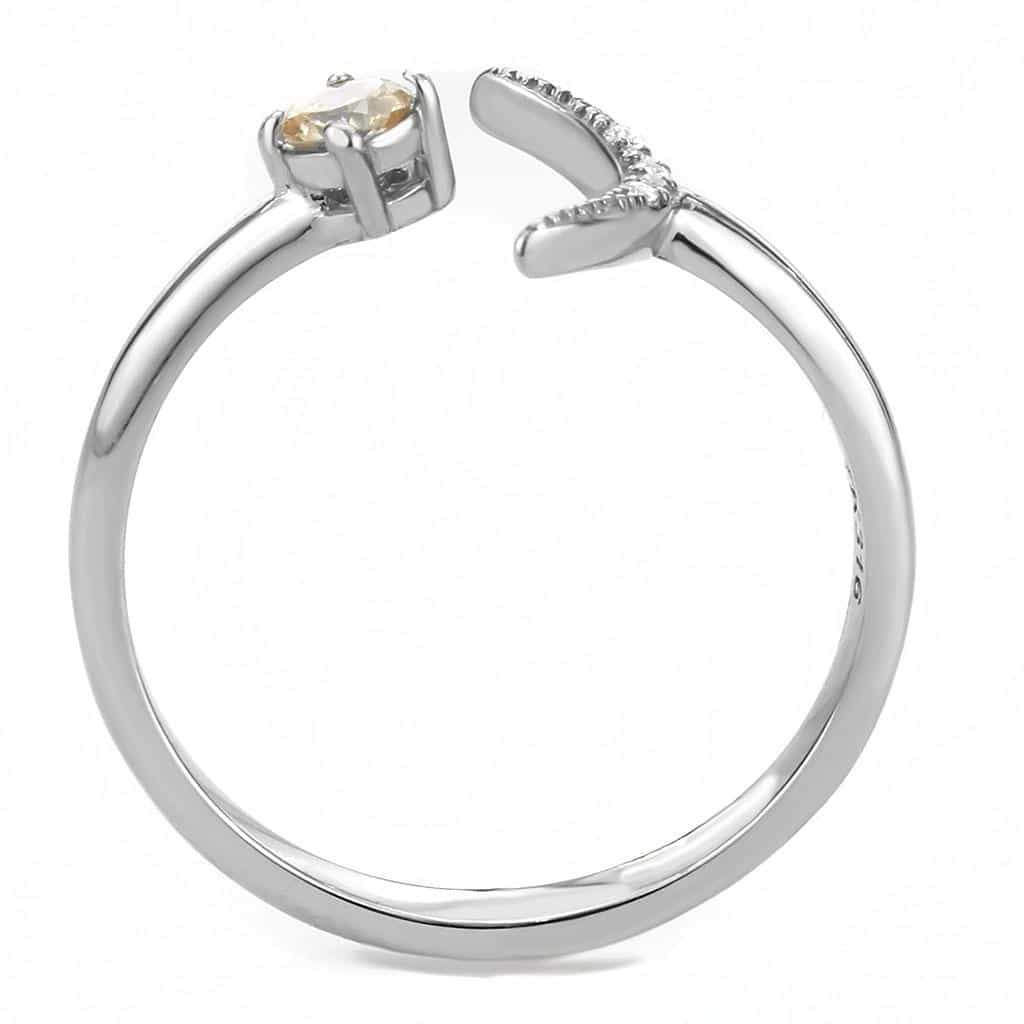 Stainless Steel Champagne CZ Round Crescent Moon Open Bypass Ring view 5