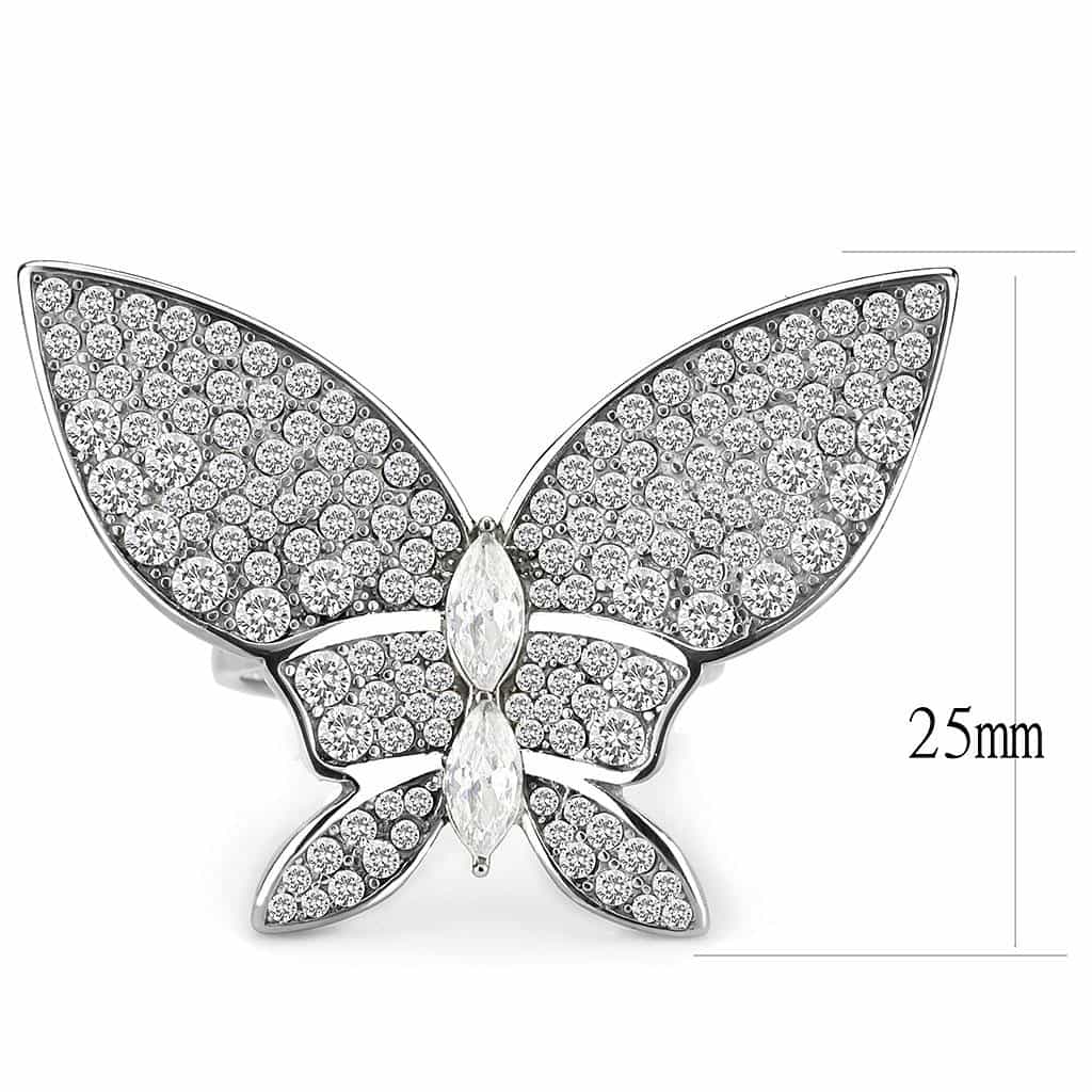 Stainless Steel CZ Pave Butterfly Wing Cocktail Ring view 3