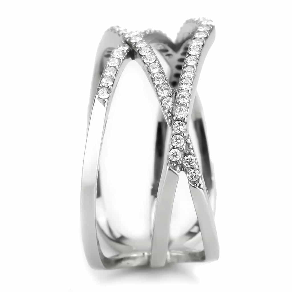 Stainless Steel CZ Pave Open Butterfly Double Band Ring view 7