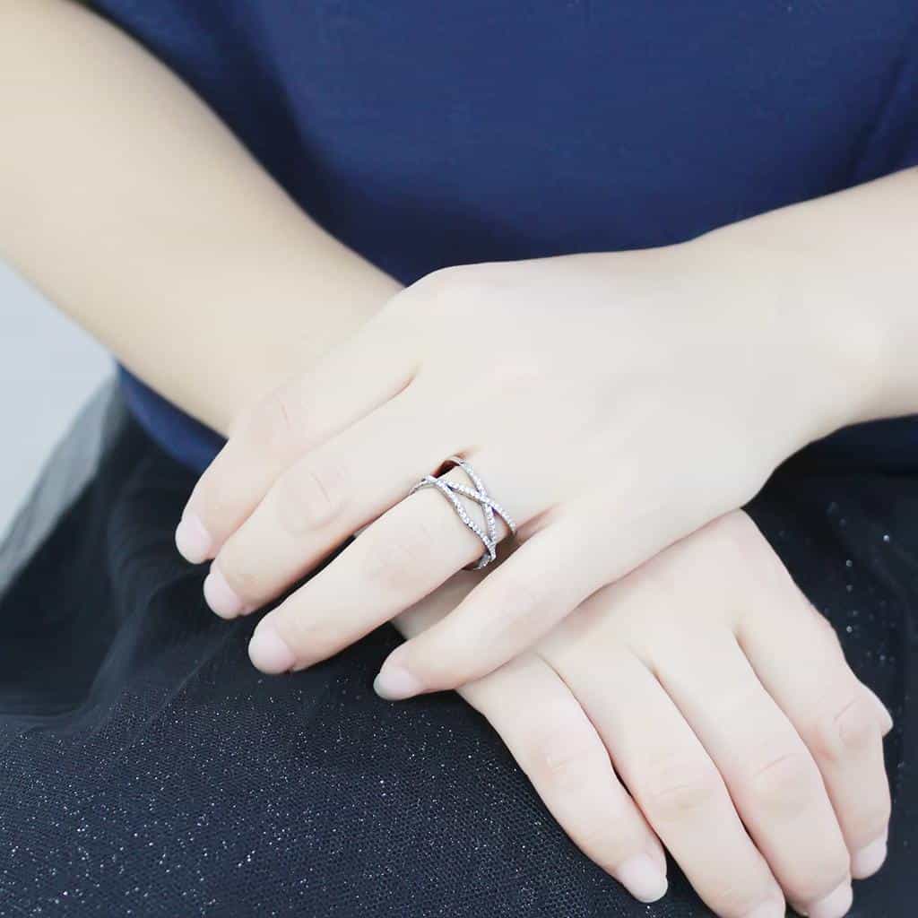 Stainless Steel CZ Pave Open Butterfly Double Band Ring view 9