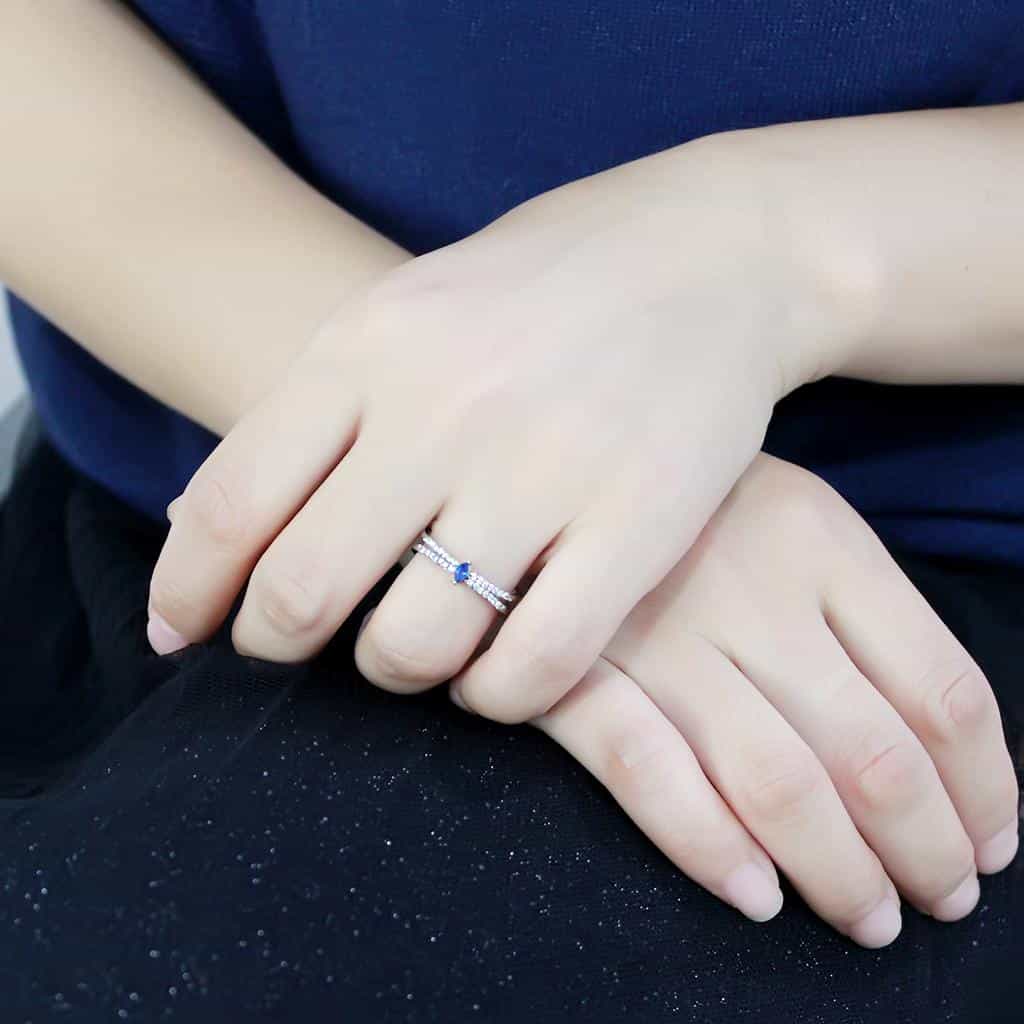 Stainless Steel Blue Sapphire Marquise CZ Pave Split Shank Ring view 9