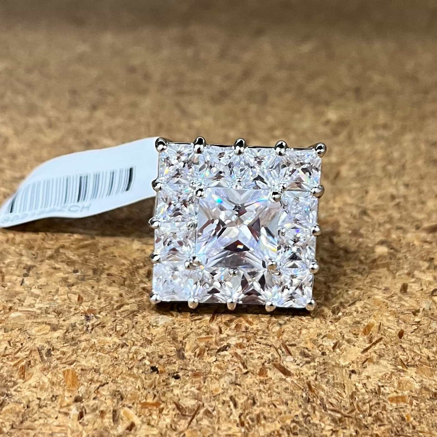 Brass CZ Princess Cut Ornate Baguette Halo Ring view 7