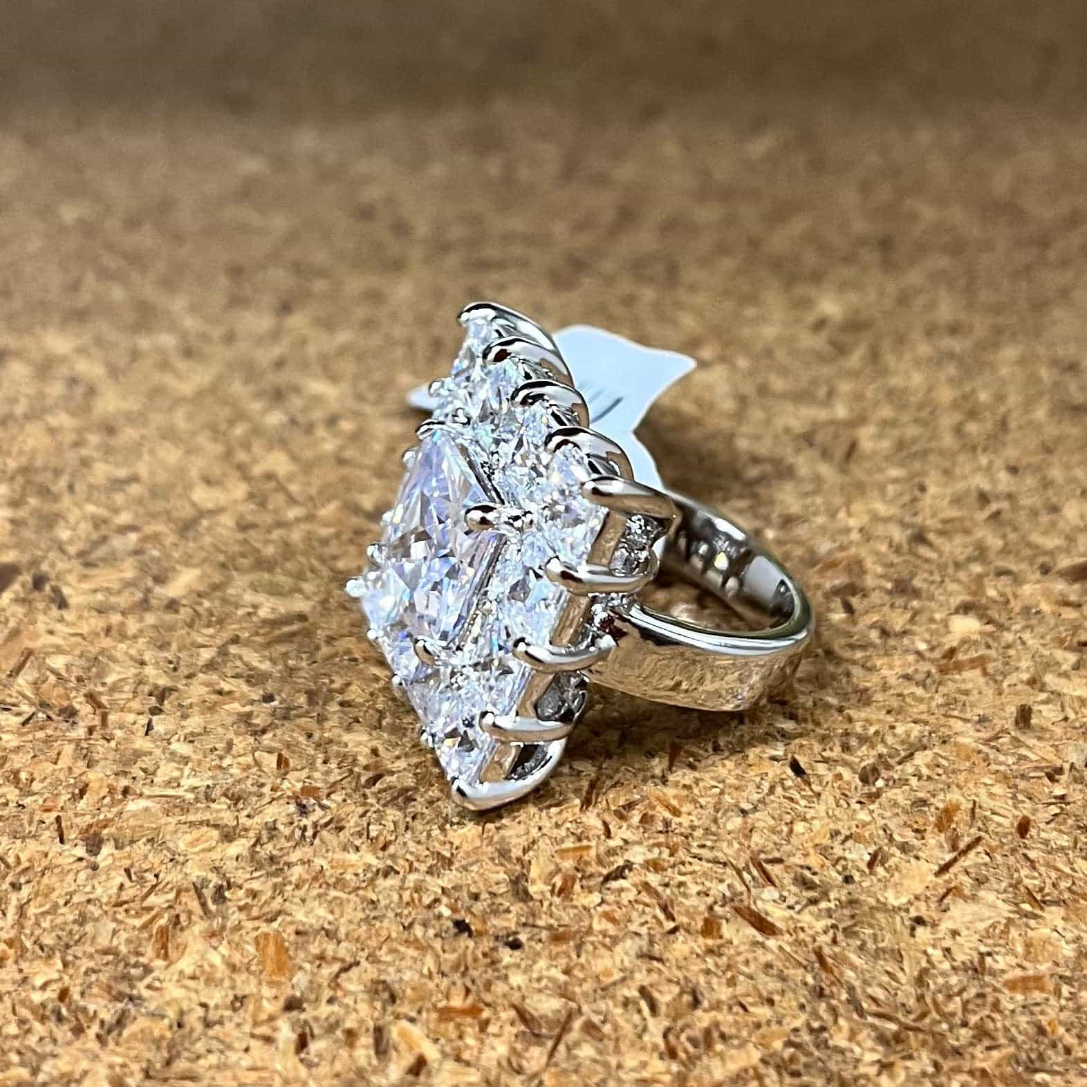 Brass CZ Princess Cut Ornate Baguette Halo Ring view 3