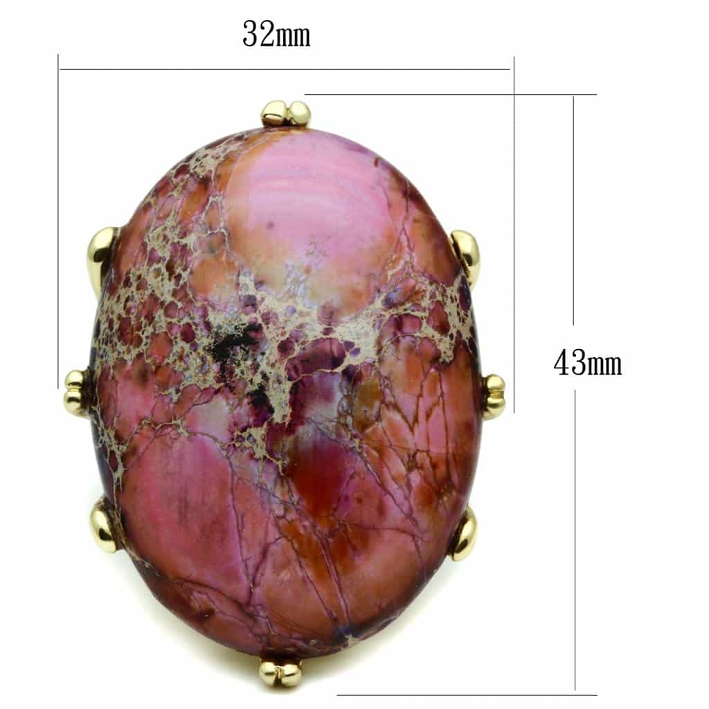 Brass Gold Pink Jasper Oval Cabochon Prong Solitaire Ring view 3