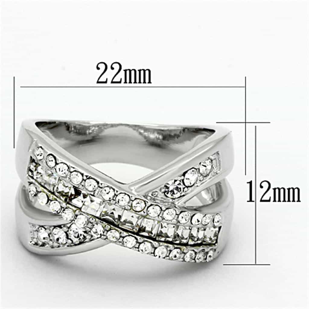 Brass Silver CZ Pave Crossover X Wide Band Cocktail Ring view 3