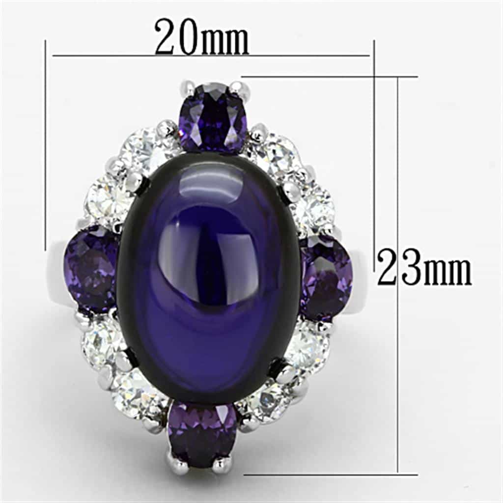 Brass Silver Purple Cats Eye Cabochon Amethyst CZ Cocktail Ring view 3