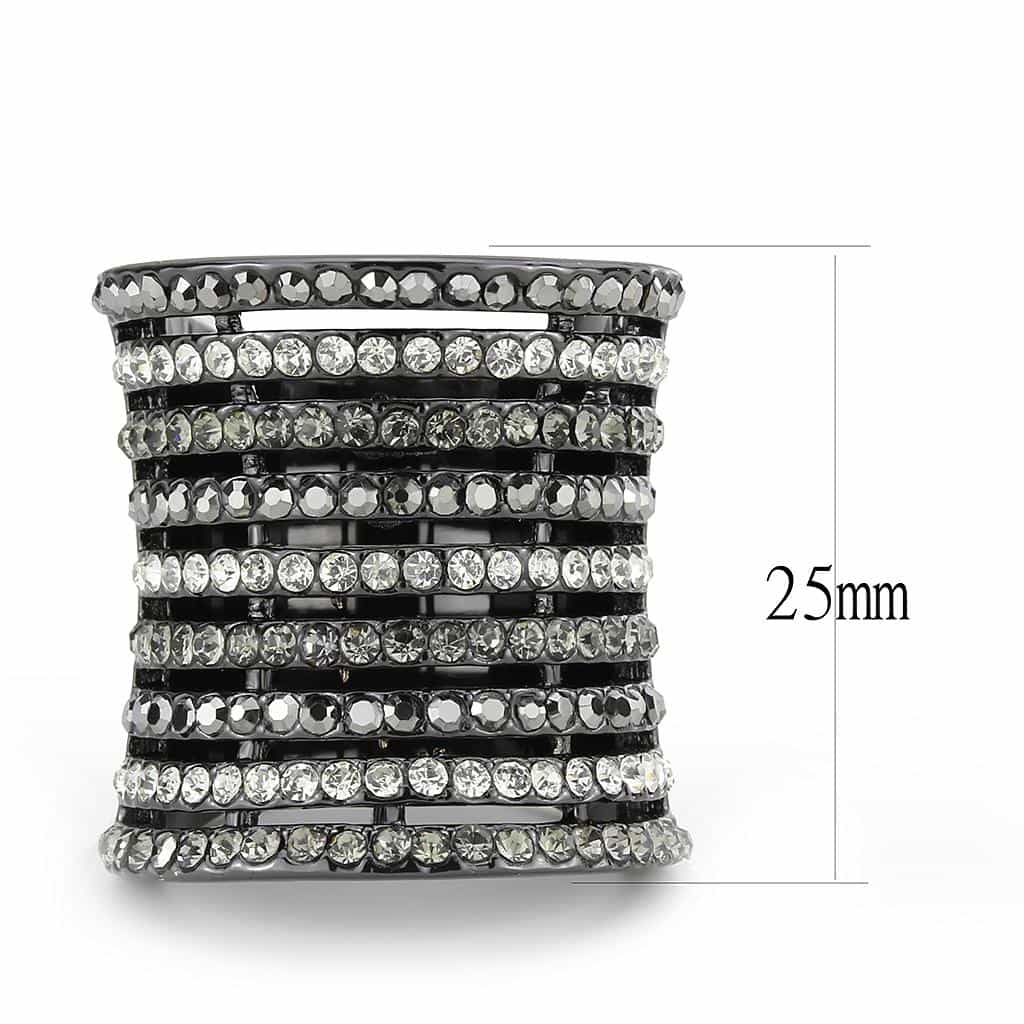 Brass Black IP Crystal Pave Multi Row Wide Band Cocktail Ring view 3