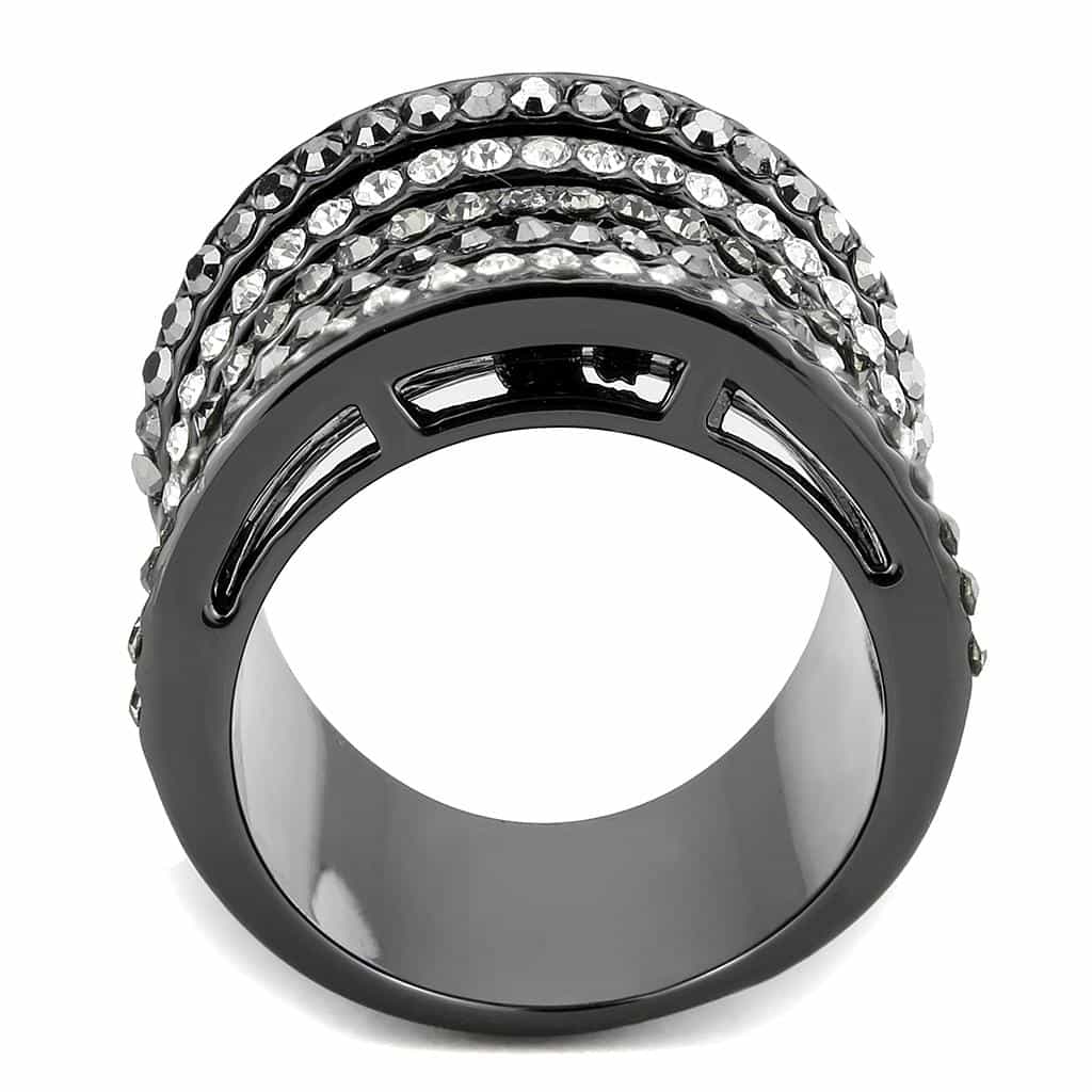 Brass Black IP Crystal Pave Multi Row Wide Band Cocktail Ring view 5