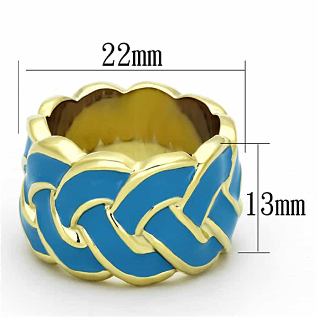 Brass Gold Turquoise Blue Enamel Woven Braided Dome Cocktail Ring view 3