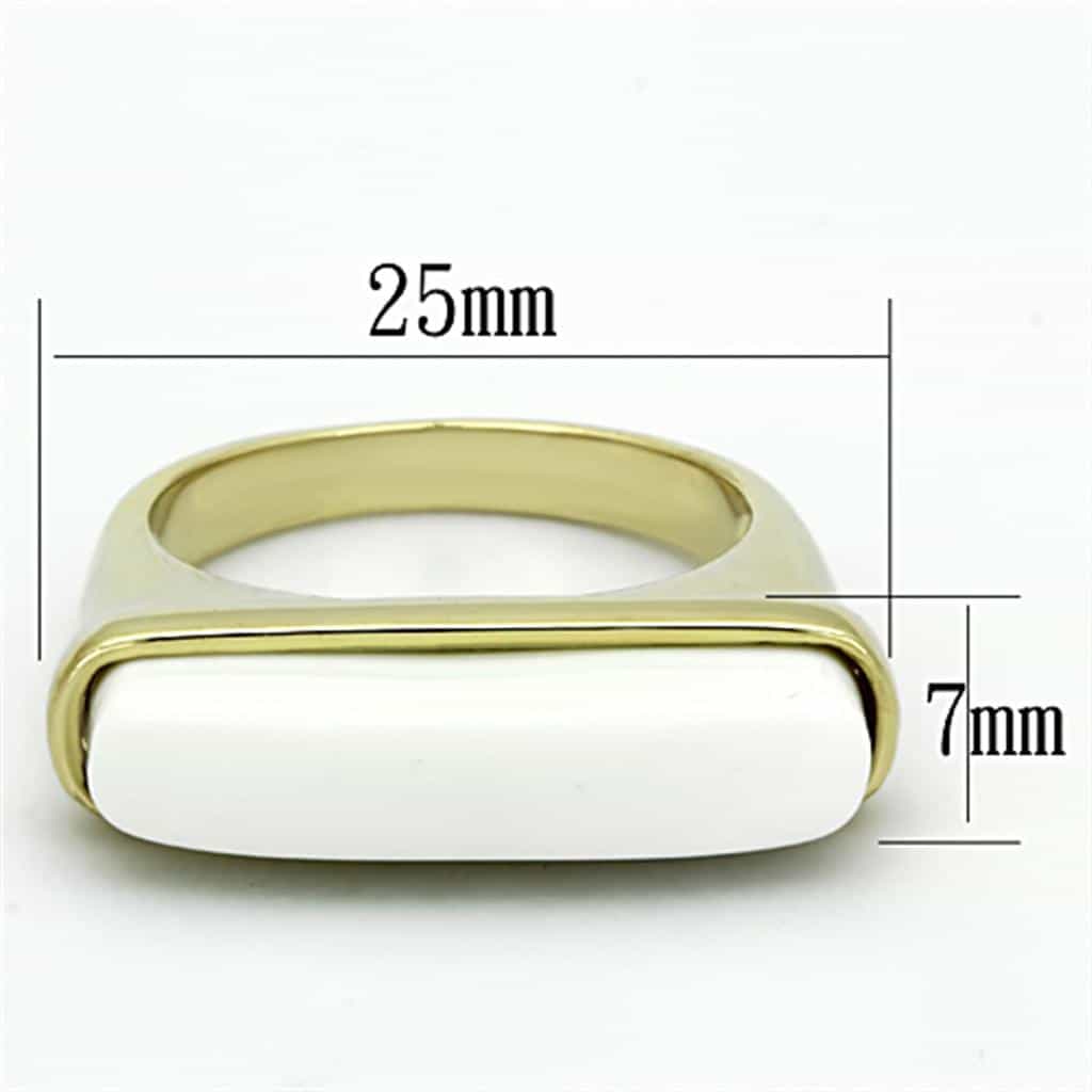 Brass Gold White Shell Rectangle Flat Top Modern Cocktail Ring view 3