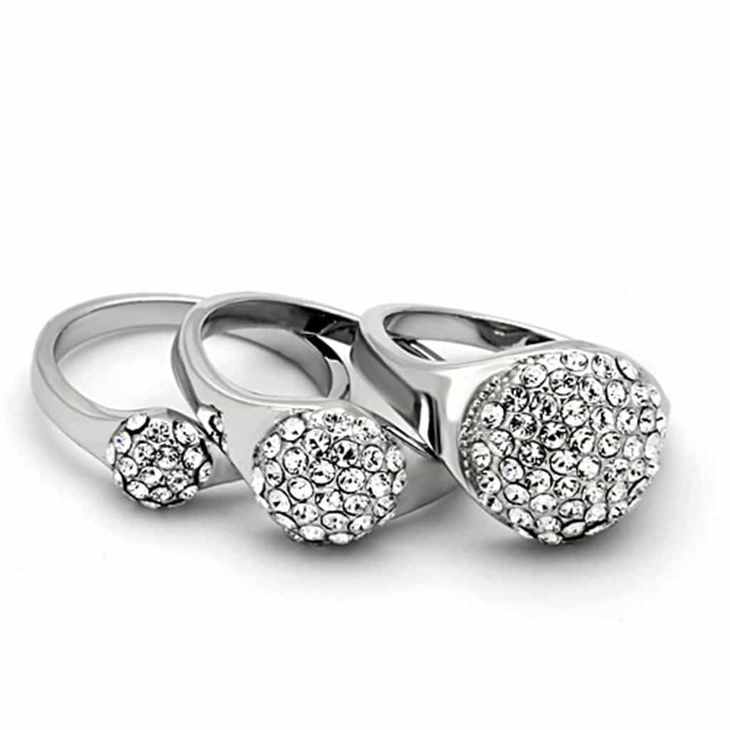 Brass Silver CZ Pave Double Row Dome Cocktail Ring view 3