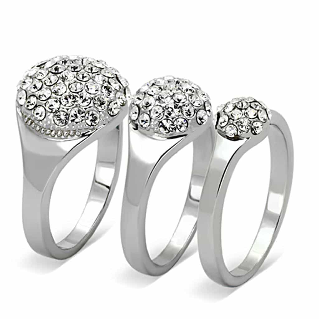 Brass Silver CZ Pave Double Row Dome Cocktail Ring view 5