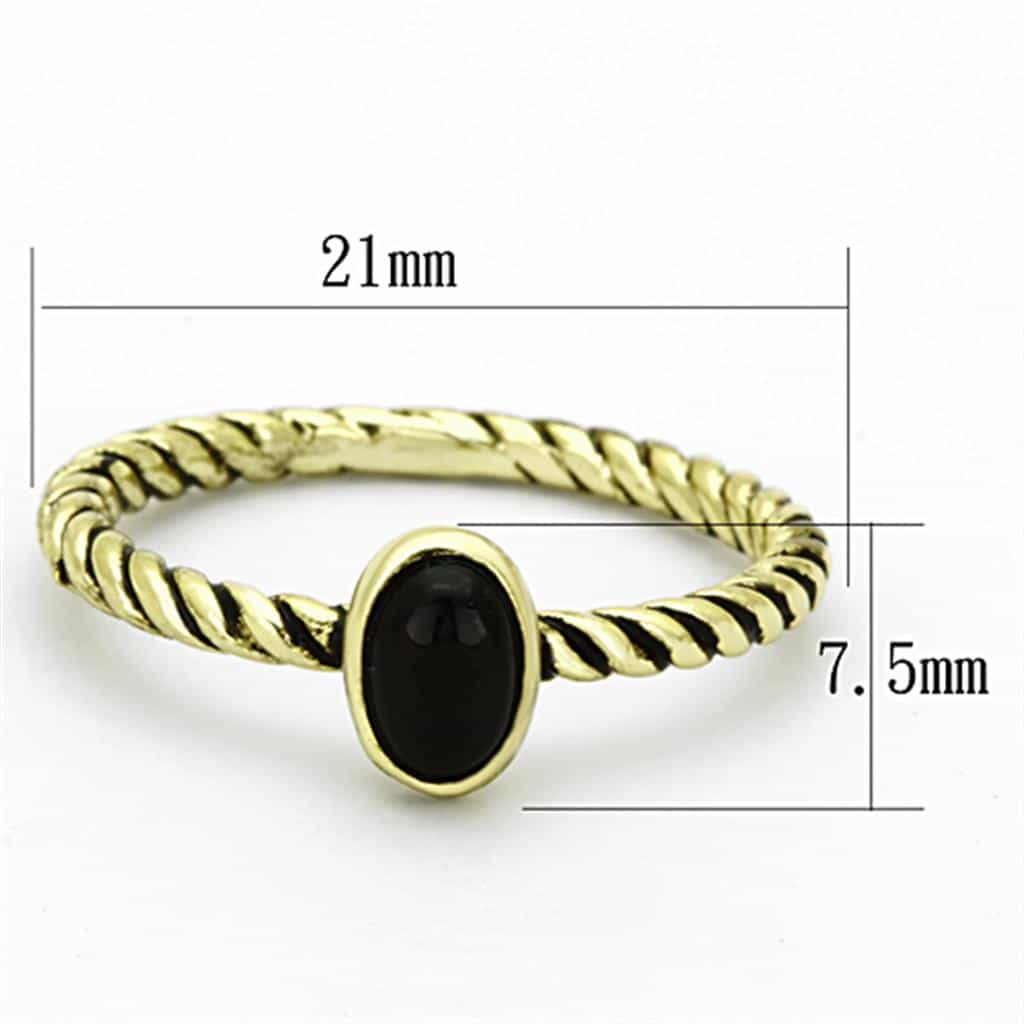 Brass Gold Black Onyx Oval Cabochon Twisted Rope Ring view 3