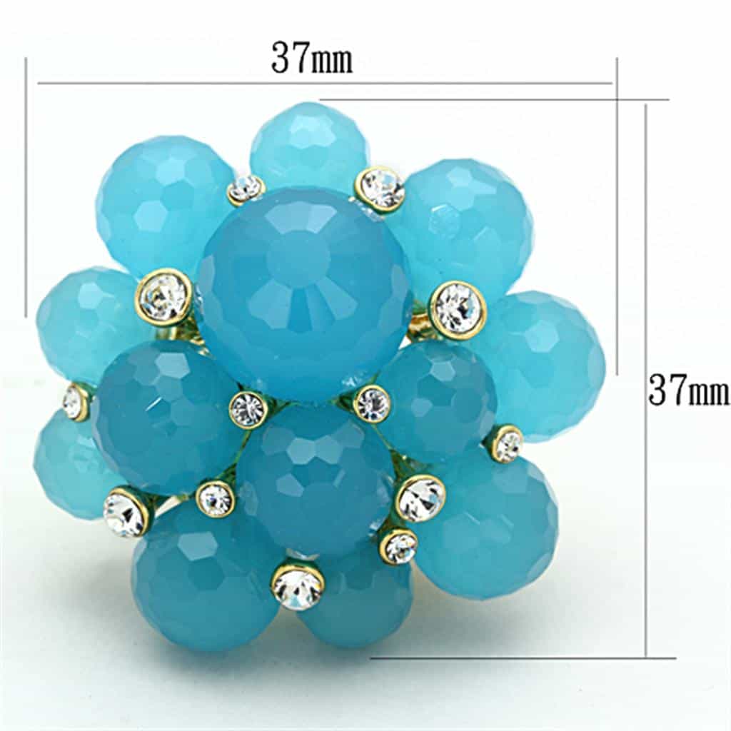 Brass Gold Turquoise Blue Bead Cluster Flower Cocktail Ring view 3