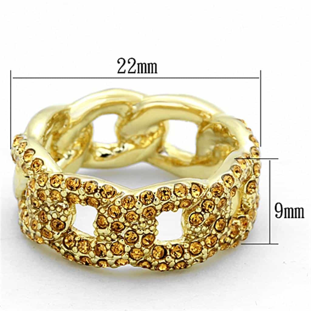Brass Gold Champagne Topaz CZ Pave Chain Link Wide Band Ring view 3