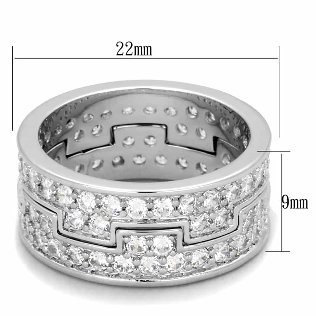 Brass Silver CZ Pave Buckle Geometric Eternity Band Ring view 3