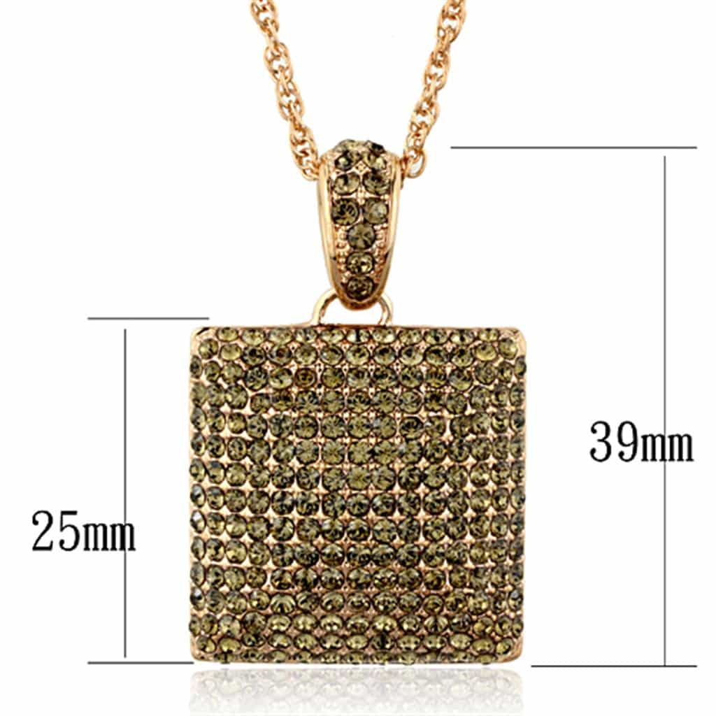 Brass Rose Gold Brown CZ Pave Square Pendant Necklace view 3