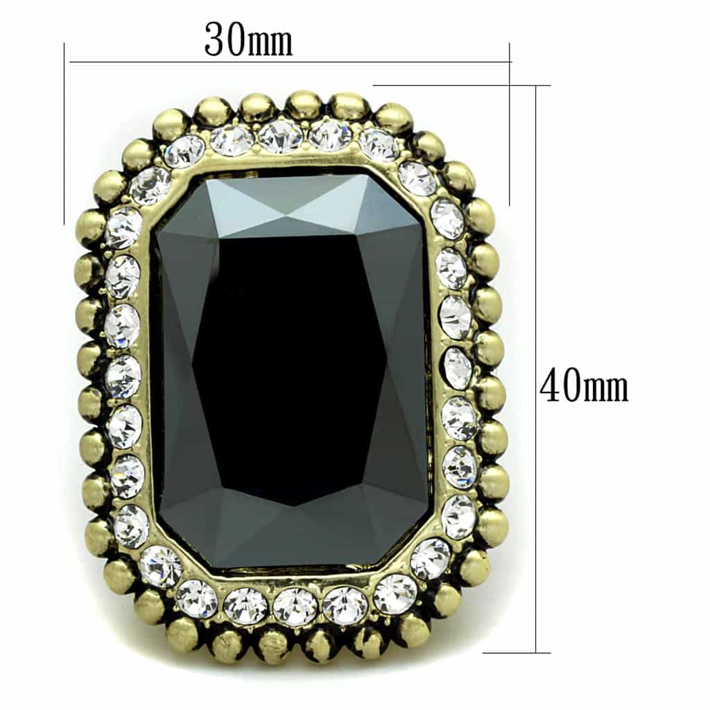 Brass Gold Black Emerald Cut Beaded Frame Cocktail Ring view 3
