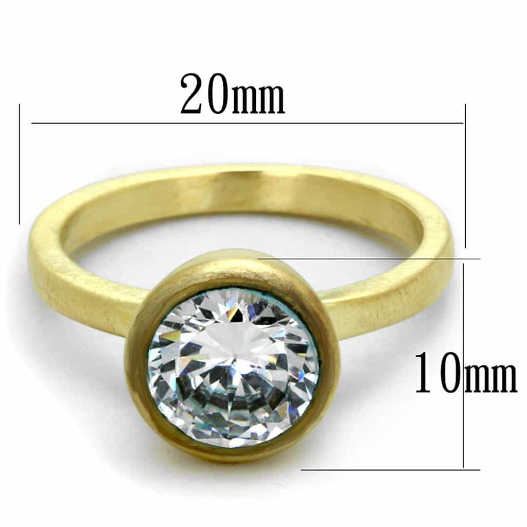 Brass Gold Clear CZ Round Bezel Solitaire Ring view 3