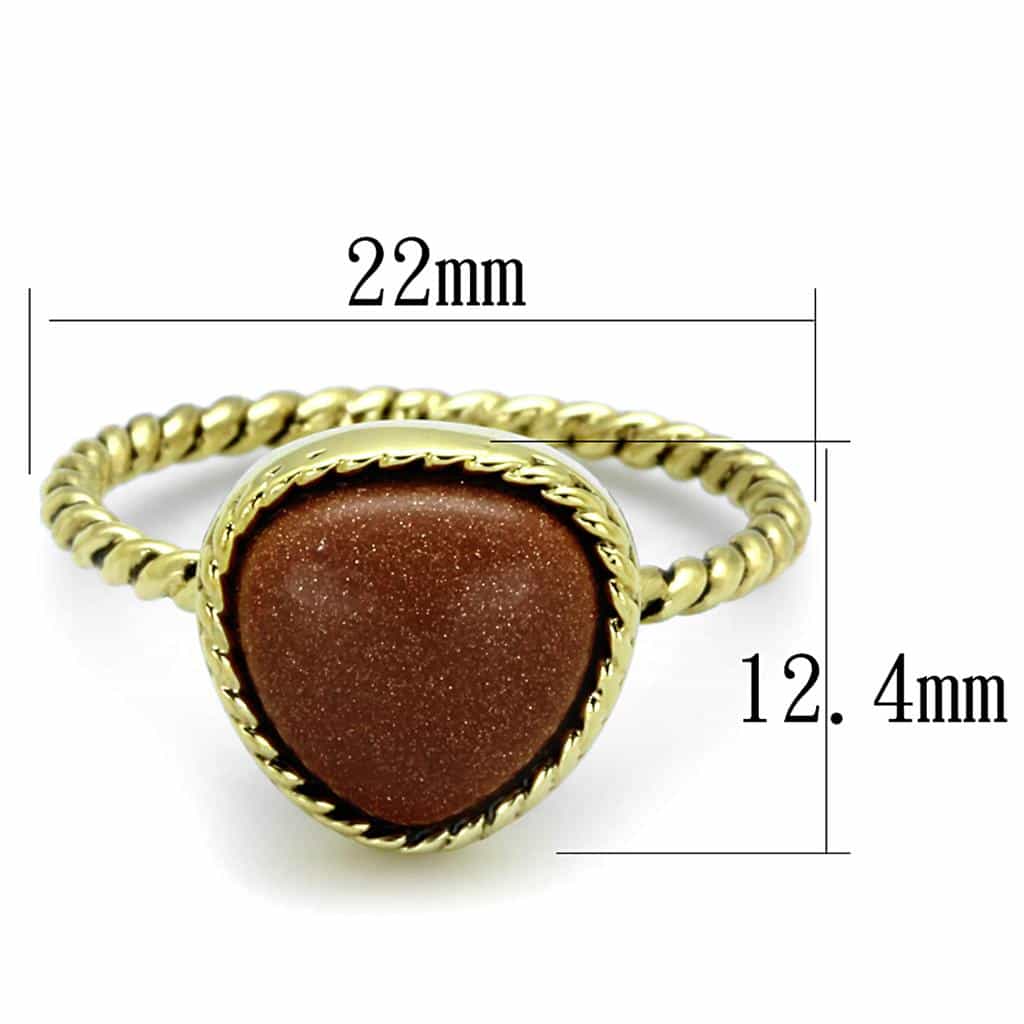 Brass Gold Goldstone Oval Cabochon Twisted Rope Solitaire Ring view 3