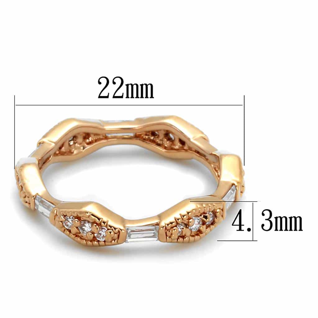 Brass Rose Gold CZ Baguette Round Filigree Eternity Band Ring view 3