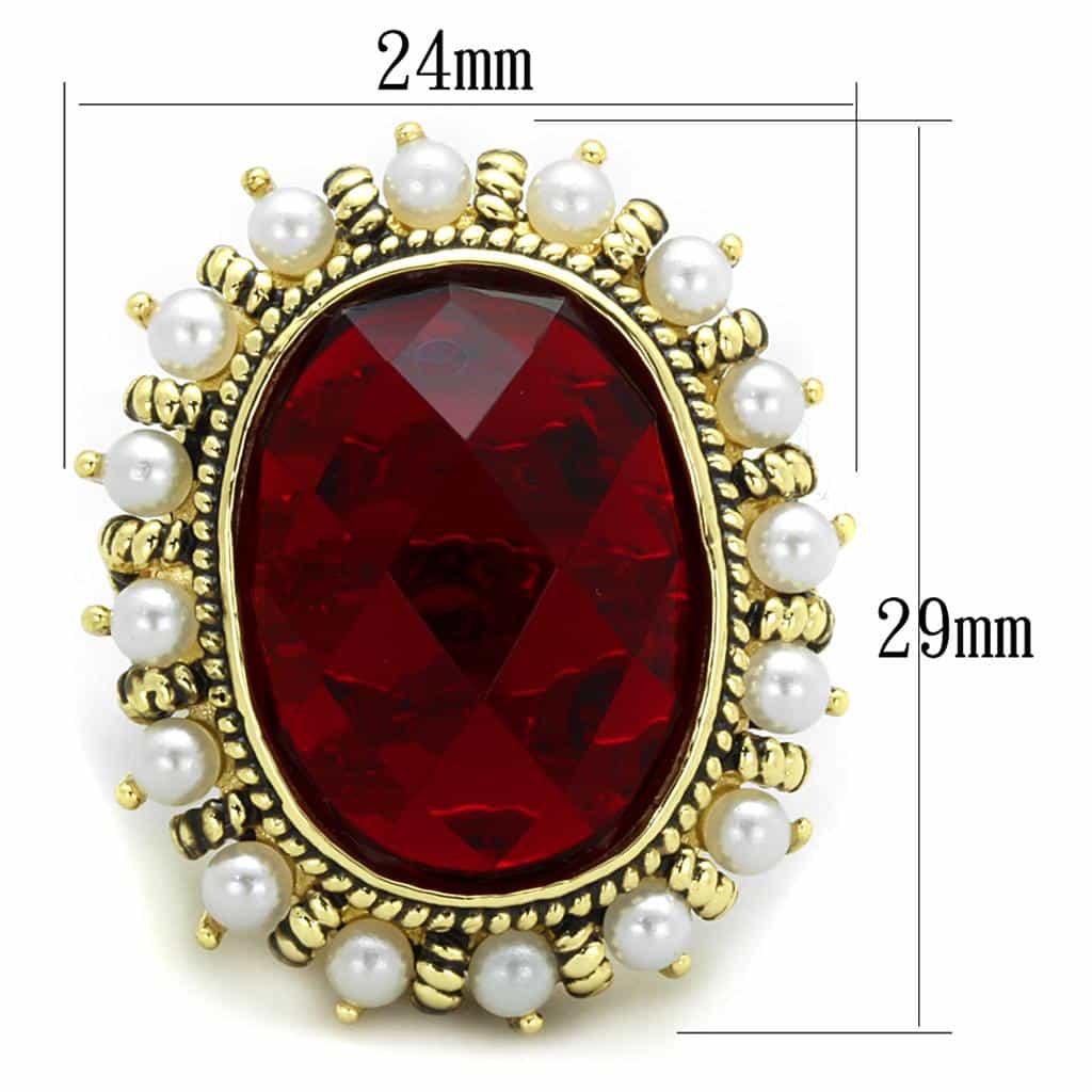 Brass Antique Gold Red Oval Pearl Halo Vintage Cocktail Ring view 3