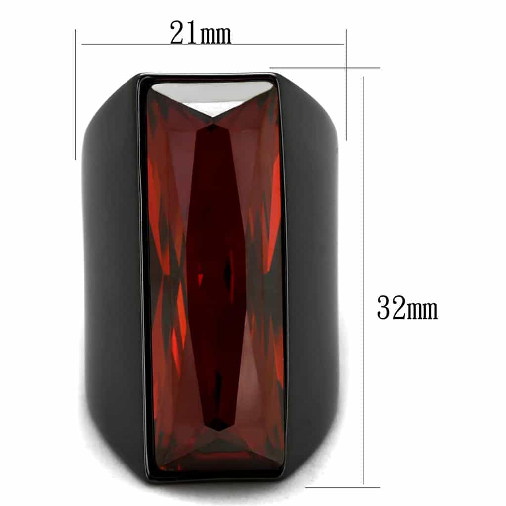 Brass Black Red Baguette Tall Architectural Cocktail Ring view 3