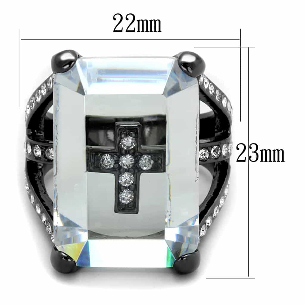 Brass Black Clear Crystal Emerald Cut Tall Architectural Ring view 3
