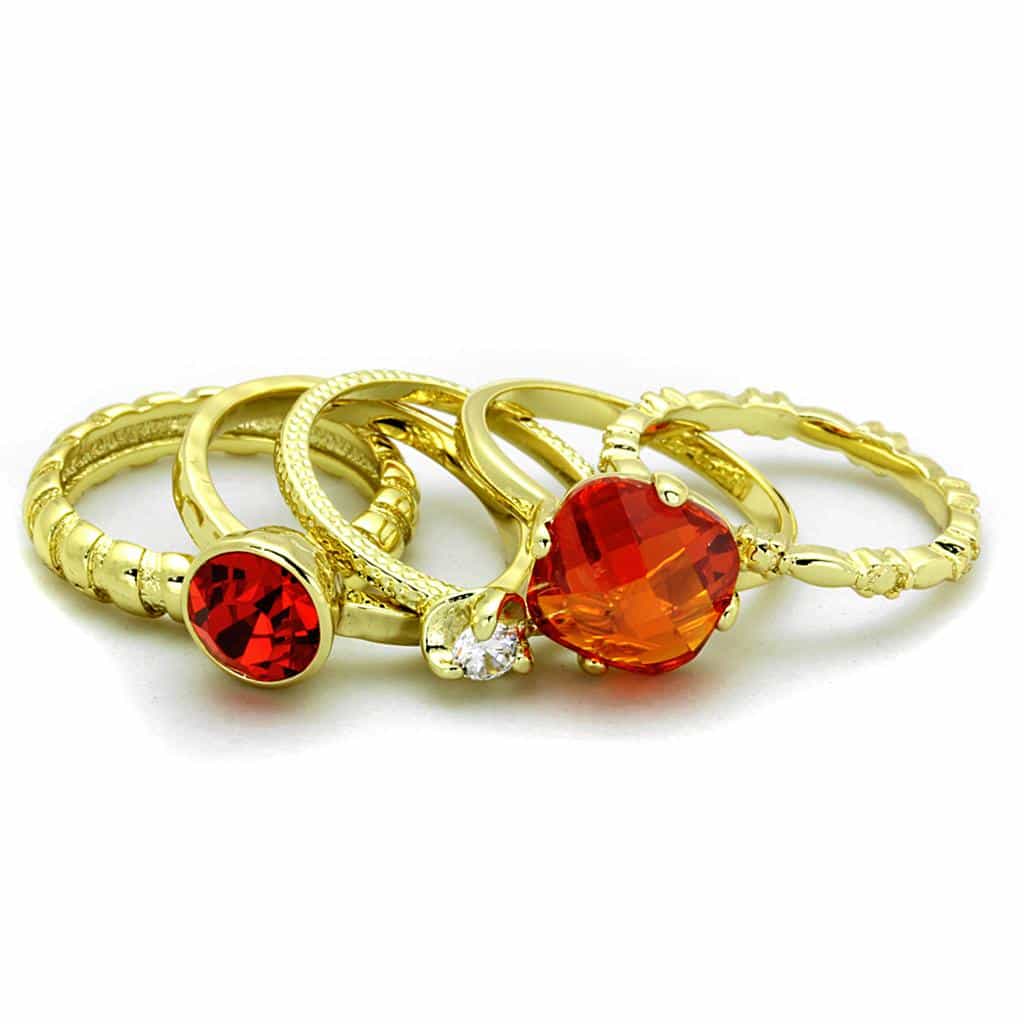 Brass Gold Red Orange Round CZ Multi Band Stackable Ring view 3