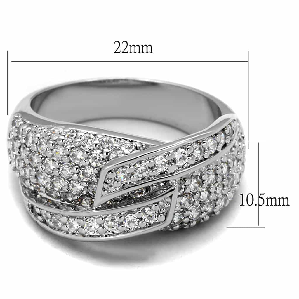 Brass Silver CZ Pave Crossover Wide Dome Cocktail Ring view 3